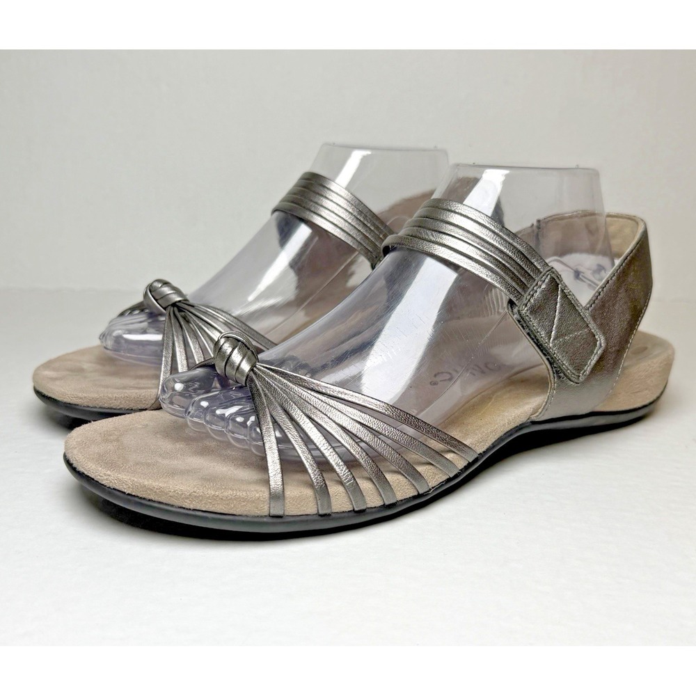 Vionic Talulah Sandals Size 10 Pewter Gray Metallic Adjustable Arch Support